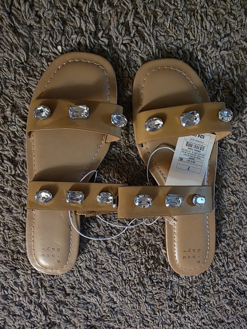 a new day Tan Jeweled Double-Strap Slide Sandals